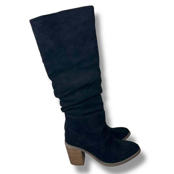 Universal Thread Lainee Black Suede Ruched Block Heel Knee High Zip-Up Boots 7.5 - Picture 1 of 9